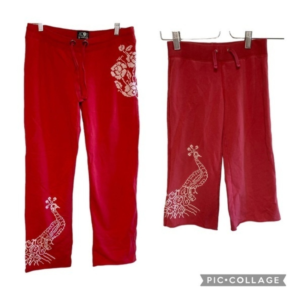 Vtg Y2K RARE lucky brand mommy & me matching embroidered sweatpants 4y M peacock
